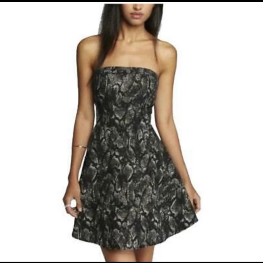 Express Snakeskin Print Strapless A-Line Dress